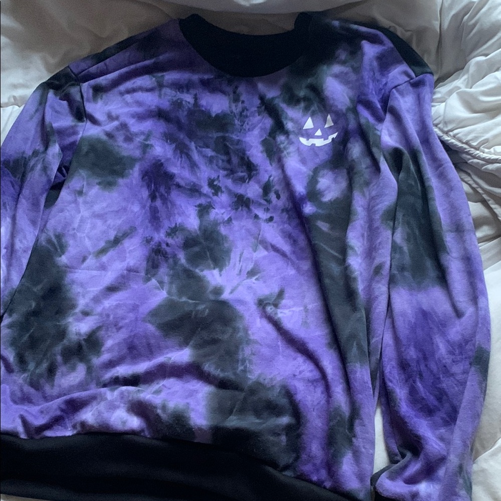 Purple and Black Tie-Dye Men's Sweater